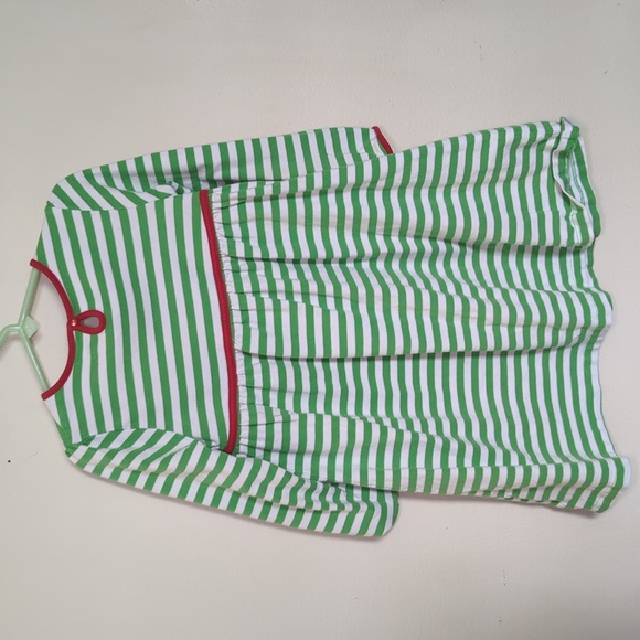 J. Khaki Green & White Striped Embroidered Christmas Present Dress Girls Size 5 - Picture 4 of 4